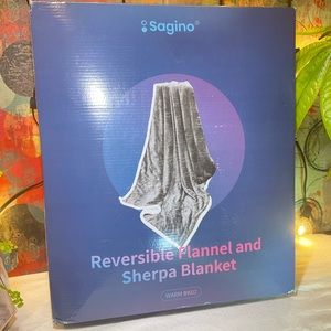 Sagico Reversible Flannel and Sherpa Blanket, Grey, 90”x90”